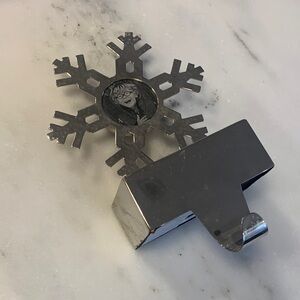 Crate&Barrel Silver Snowflake Photo Stocking Holder